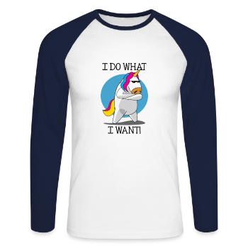 Cooles Einhorn - Unisex Baseballshirt langarm - Weiß/Navy - Vorne - Nik (191cm)