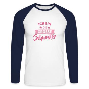 Sœur grossesse cadeau fratrie - T-shirt baseball manches longues Homme - blanc/marine - Devant - Nik (191cm)