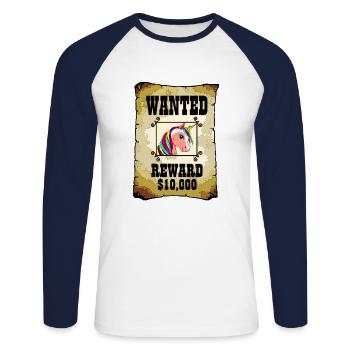 Licorne Unicorn recherché voulait criminel - T-shirt baseball manches longues Homme - blanc/marine - Devant - Nik (191cm)