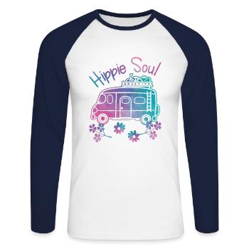 Hippie Soul Aquarelle Hippie Camper Cadeau - T-shirt baseball manches longues Homme - blanc/marine - Devant - Nik (191cm)