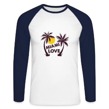Miami Love vacances plage soleil palme vacances - T-shirt baseball manches longues Homme - blanc/marine - Devant - Nik (191cm)
