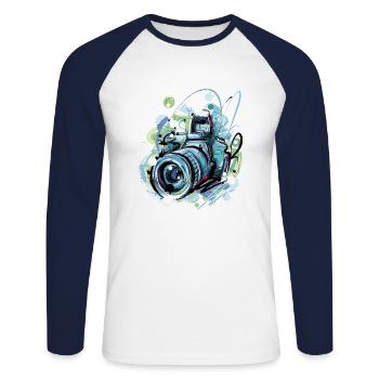 Kamera Bunt Style - Unisex Baseballshirt langarm - Weiß/Navy - Vorne - Nik (191cm)
