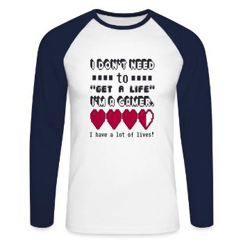 JE NEED TO GET A LIFE I’M A GAMER - T-shirt baseball manches longues Homme - blanc/marine - Devant - Nik (191cm)