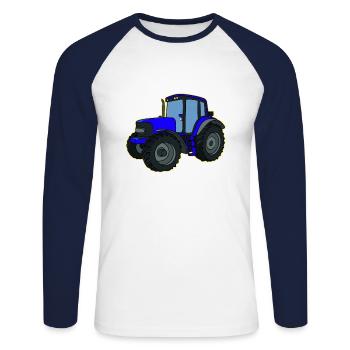 Traktor Blau - Unisex Baseballshirt langarm - Weiß/Navy - Vorne - Nik (191cm)