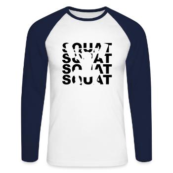 Kniebeuge Squat Fitness Powerlifting Bodybuilding - T-shirt baseball manches longues Homme - blanc/marine - Devant - Nik (191cm)