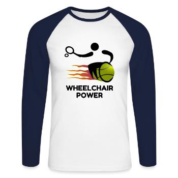Wheelchair tennis player Tennis ball flame BTNNS - Unisex Long Sleeve Baseball T-Shirt - white/navy - Front - Nik (191cm)