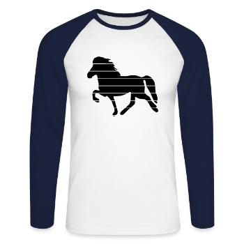 Cheval islandais: Cheval islandais Poney Merch - T-shirt baseball manches longues Homme - blanc/marine - Devant - Nik (191cm)