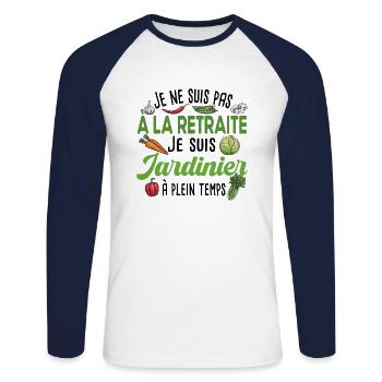 Jardinier Retraite Jardinage Retraité Papy Cadeau - T-shirt baseball manches longues Homme - blanc/marine - Devant - Nik (191cm)