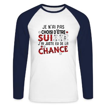Suisse Bâle Homme Chance Pays Cadeau Humour - T-shirt baseball manches longues Homme - blanc/marine - Devant - Nik (191cm)
