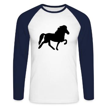 Icelandic Horse: Icelandic Horse Pony Merch - Unisex Long Sleeve Baseball T-Shirt - white/navy - Front - Nik (191cm)