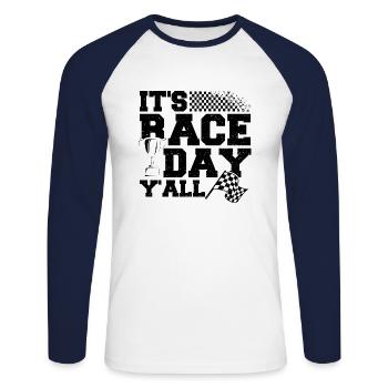 La course de La Race Y’All - T-shirt baseball manches longues Homme - blanc/marine - Devant - Nik (191cm)