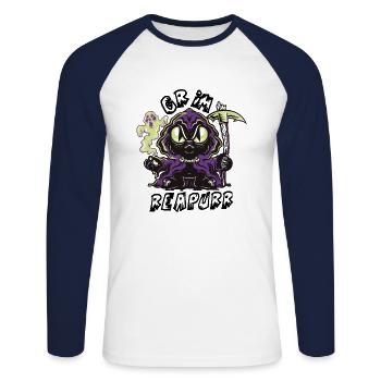 Halloween Katze Katzen Grim Reapurr - Unisex Baseballshirt langarm - Weiß/Navy - Vorne - Nik (191cm)