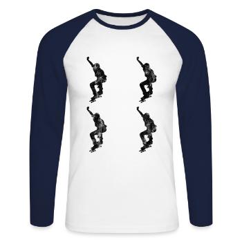 Skateboarder Skateboard Skater Skate Skateing - T-shirt baseball manches longues Homme - blanc/marine - Devant - Nik (191cm)