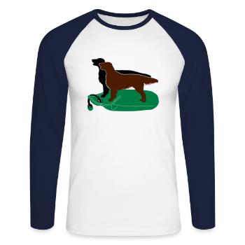 2 Flat Coated Retriever auf Dummy - Unisex Baseballshirt langarm - Weiß/Navy - Vorne - Nik (191cm)
