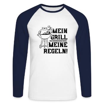 Mein Grill Meine Regeln - Grillen - Unisex Baseballshirt langarm - Weiß/Navy - Vorne - Nik (191cm)