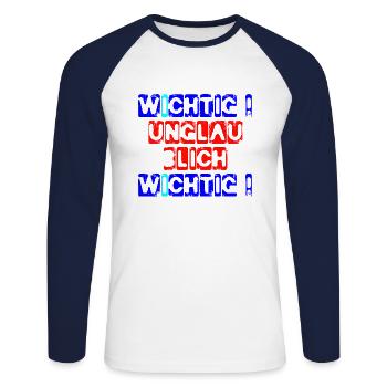 wichtig unglaublich wichtig schablone rot - Unisex Baseballshirt langarm - Weiß/Navy - Vorne - Nik (191cm)