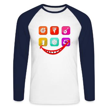 pizzafreude black - Unisex Baseballshirt langarm - Weiß/Navy - Vorne - Nik (191cm)