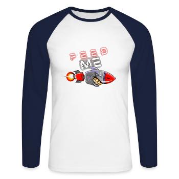 Nourrissez-moi, fusée de requin affamée - T-shirt baseball manches longues Homme - blanc/marine - Devant - Nik (191cm)