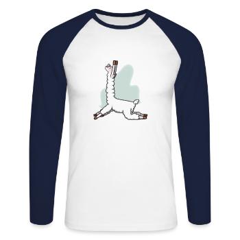 Llama Alpaca funny funny yoga pose pilates - Unisex Long Sleeve Baseball T-Shirt - white/navy - Front - Nik (191cm)