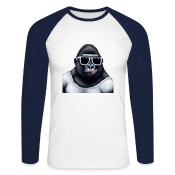 Grand gorille drôle avec des lunettes de soleil cool - T-shirt baseball manches longues Homme - blanc/marine - Devant - Nik (191cm)