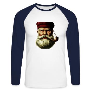 alter Seemann mit Bart, Pfeife Segler segeln Meer - Unisex Baseballshirt langarm - Weiß/Navy - Vorne - Nik (191cm)