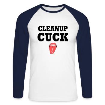 Cuckold - T-shirt baseball manches longues Homme - blanc/marine - Devant - Nik (191cm)