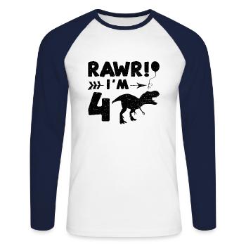 Rawr I'm 4 - 4th Birthday - Unisex Baseballshirt langarm - Weiß/Navy - Vorne - Nik (191cm)
