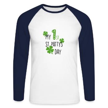 my first pattys day cadeau idée - T-shirt baseball manches longues Homme - blanc/marine - Devant - Nik (191cm)