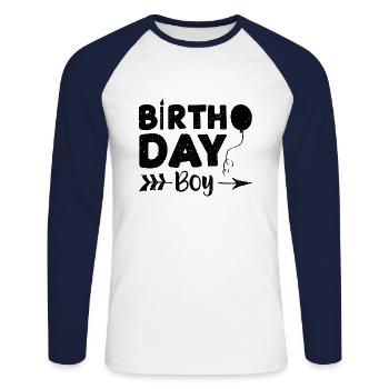 Birthday Boy - Birthday - Unisex Baseballshirt langarm - Weiß/Navy - Vorne - Nik (191cm)
