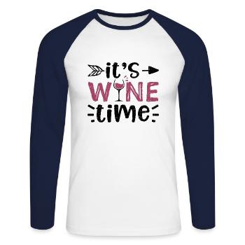 It's Wine Time - wine - Unisex Long Sleeve Baseball T-Shirt - white/navy - Front - Nik (191cm)
