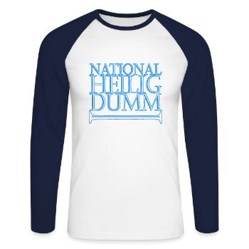 nationalheiligdumm blau - Unisex Baseballshirt langarm - Weiß/Navy - Vorne - Nik (191cm)