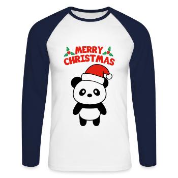 Merry Christmas Panda - Unisex Long Sleeve Baseball T-Shirt - white/navy - Front - Nik (191cm)