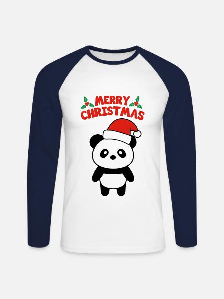 Merry Christmas Panda - Unisex Long Sleeve Baseball T-Shirt - white/navy