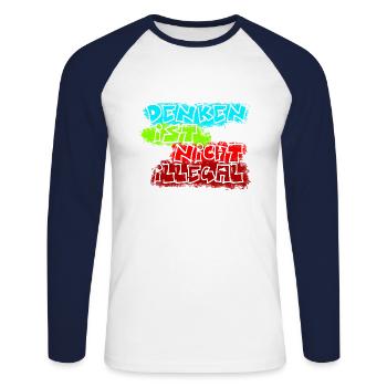 denken nicht illegal türkis - Unisex Baseballshirt langarm - Weiß/Navy - Vorne - Nik (191cm)