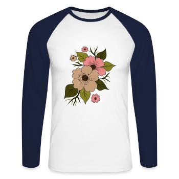 Fleur florale - T-shirt baseball manches longues Homme - blanc/marine - Devant - Nik (191cm)