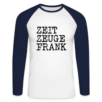 zeitzeuge 1 frank schwarz - Unisex Baseballshirt langarm - Weiß/Navy - Vorne - Nik (191cm)