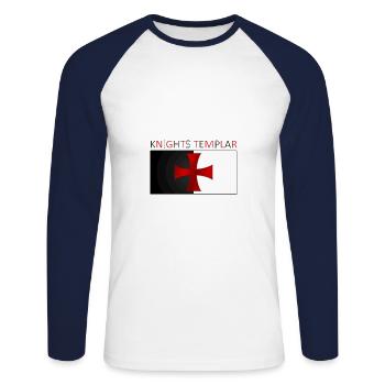 Bannière de la Croix des Templiers templiers - T-shirt baseball manches longues Homme - blanc/marine - Devant - Nik (191cm)