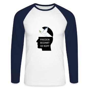 Frieden beginnt im Kopf Friedenstaube Ukraine - Unisex Baseballshirt langarm - Weiß/Navy - Vorne - Nik (191cm)