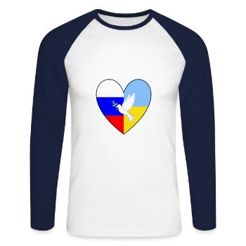 Ukraine Russia Flag Heart Dove of Peace - Unisex Long Sleeve Baseball T-Shirt - white/navy - Front - Nik (191cm)