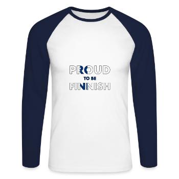 Fier d’être drapeau finlandais Finlande Drôle - T-shirt baseball manches longues Homme - blanc/marine - Devant - Nik (191cm)