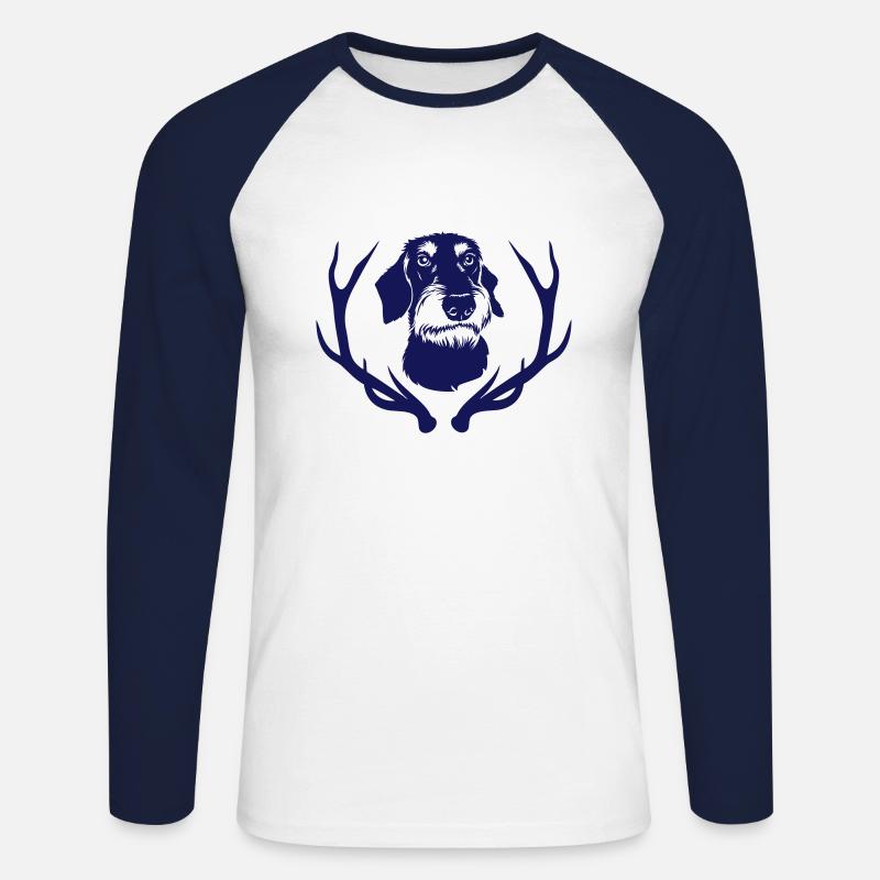 Rauhaarteckel - Dackel - Geweih - Unisex Baseballshirt langarm - Weiß/Navy