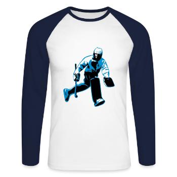 Field hockey goalkeeper - Unisex Long Sleeve Baseball T-Shirt - white/navy - Front - Nik (191cm)