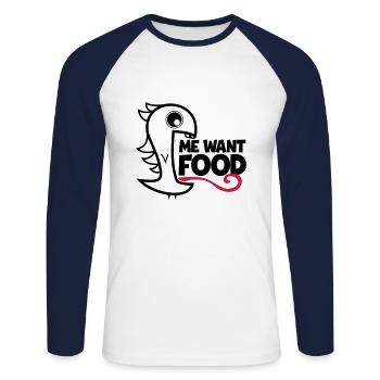 me want food! - Unisex Baseballshirt langarm - Weiß/Navy - Vorne - Nik (191cm)