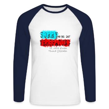 verspätung hund schwarz - Unisex Baseballshirt langarm - Weiß/Navy - Vorne - Nik (191cm)