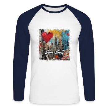 New York, retro, vintage - Valentinstag - Unisex Baseballshirt langarm - Weiß/Navy - Vorne - Nik (191cm)