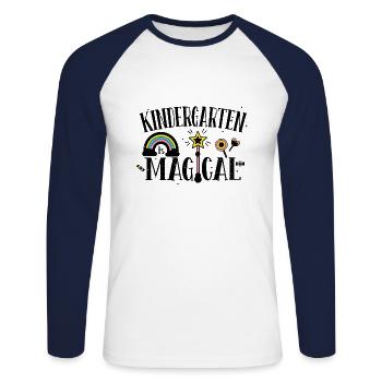 La maternelle est magique - Jardin d'enfants - T-shirt baseball manches longues Homme - blanc/marine - Devant - Nik (191cm)