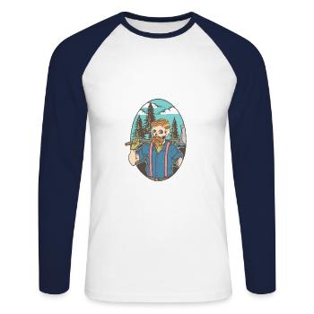 Bearded Skull Lumberjack Forest Tshirt - Unisex Long Sleeve Baseball T-Shirt - white/navy - Front - Nik (191cm)
