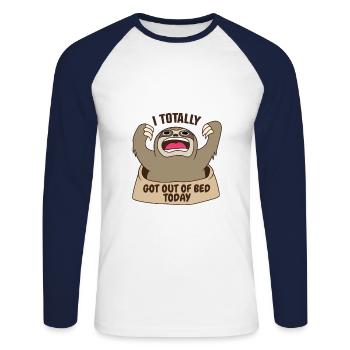 I Totally Got Out Of Bed Today Funny Sloth - Unisex Long Sleeve Baseball T-Shirt - white/navy - Front - Nik (191cm)