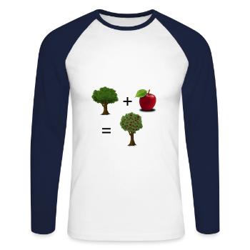 Pflanze + Apfel = Apfelbaum - Unisex Baseballshirt langarm - Weiß/Navy - Vorne - Nik (191cm)