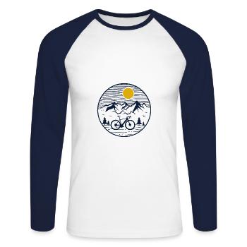 Mountains Landscape Nature Bike Holiday Gift - Unisex Long Sleeve Baseball T-Shirt - white/navy - Front - Nik (191cm)